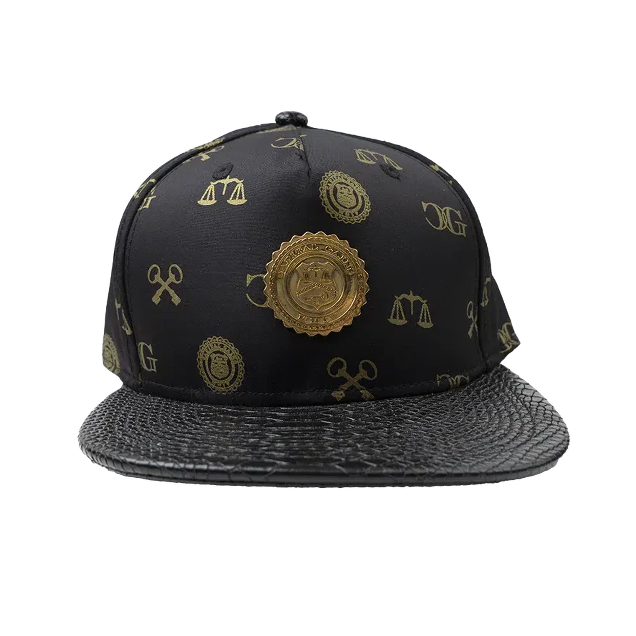 Capital Gains Men's Streetwear Monogram & Snakeskin Flat Bill Hat Strap Back Cap