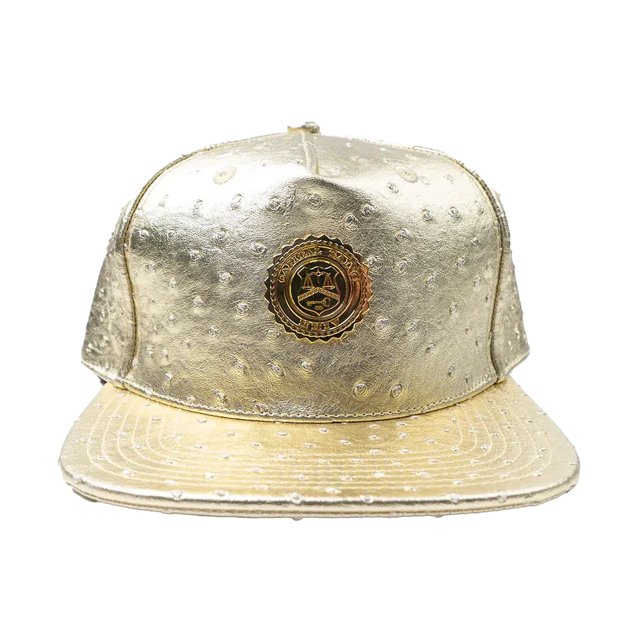 Capital Gains Men's Streetwear Ostrich Textured Gold Leather Hat Adjustable Strap Back Cap