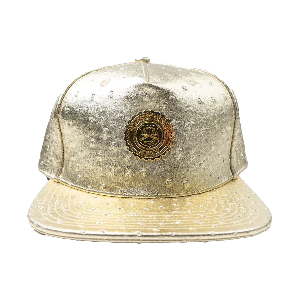 Capital Gains Men's Streetwear Ostrich Textured Gold Leather Hat Adjustable Strap Back Cap