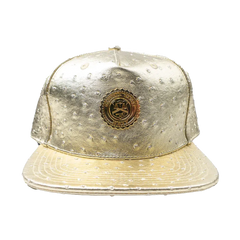 Capital Gains Men's Streetwear Ostrich Textured Gold Leather Hat Adjustable Strap Back Cap