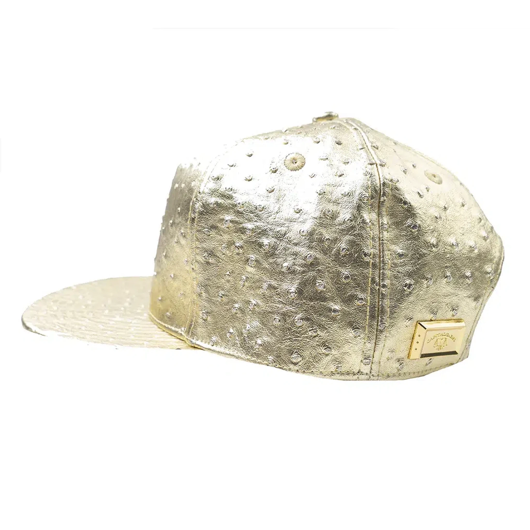 Capital Gains Men's Streetwear Ostrich Textured Gold Leather Hat Adjustable Strap Back Cap