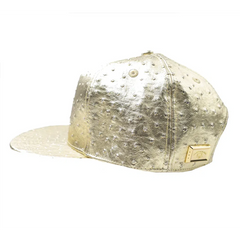 Capital Gains Men's Streetwear Ostrich Textured Gold Leather Hat Adjustable Strap Back Cap