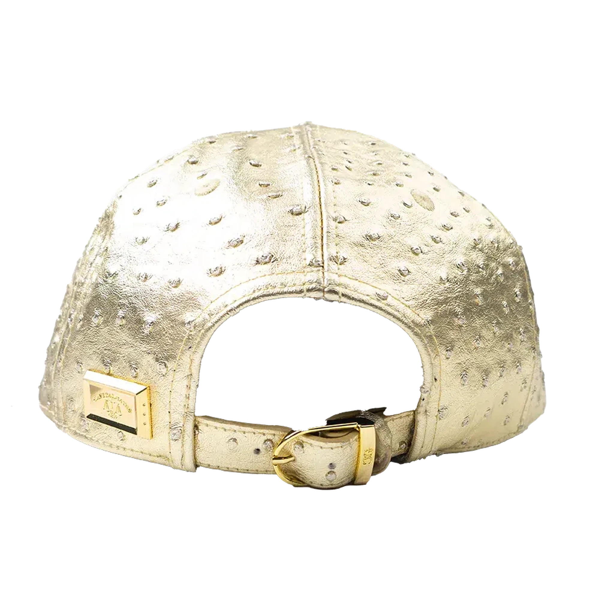 Capital Gains Men's Streetwear Ostrich Textured Gold Leather Hat Adjustable Strap Back Cap