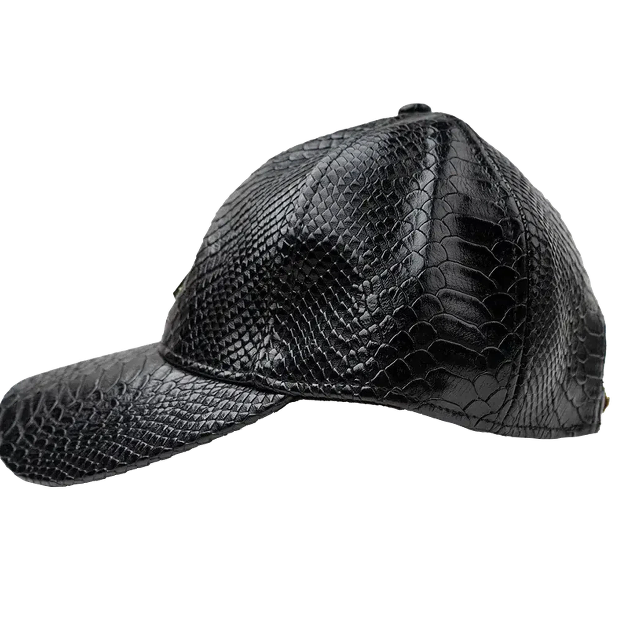 Capital Gains Men's Streetwear Snake Leather Black Baseball Style Strap Back Hat