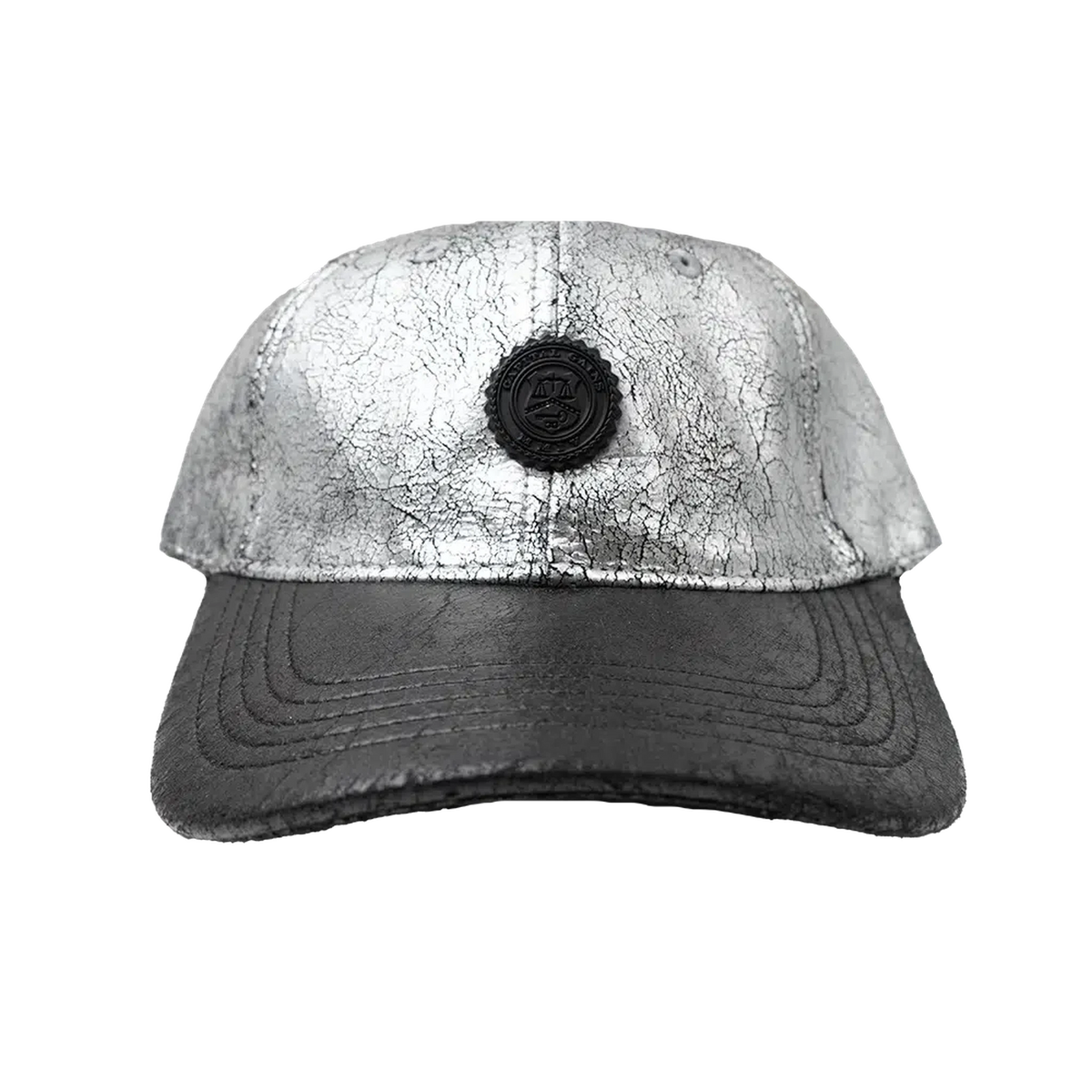 Capital Gains Men's Streetwear Crackled 2 Tone Metallic Silver & Black Adjustable Strap Back Cap