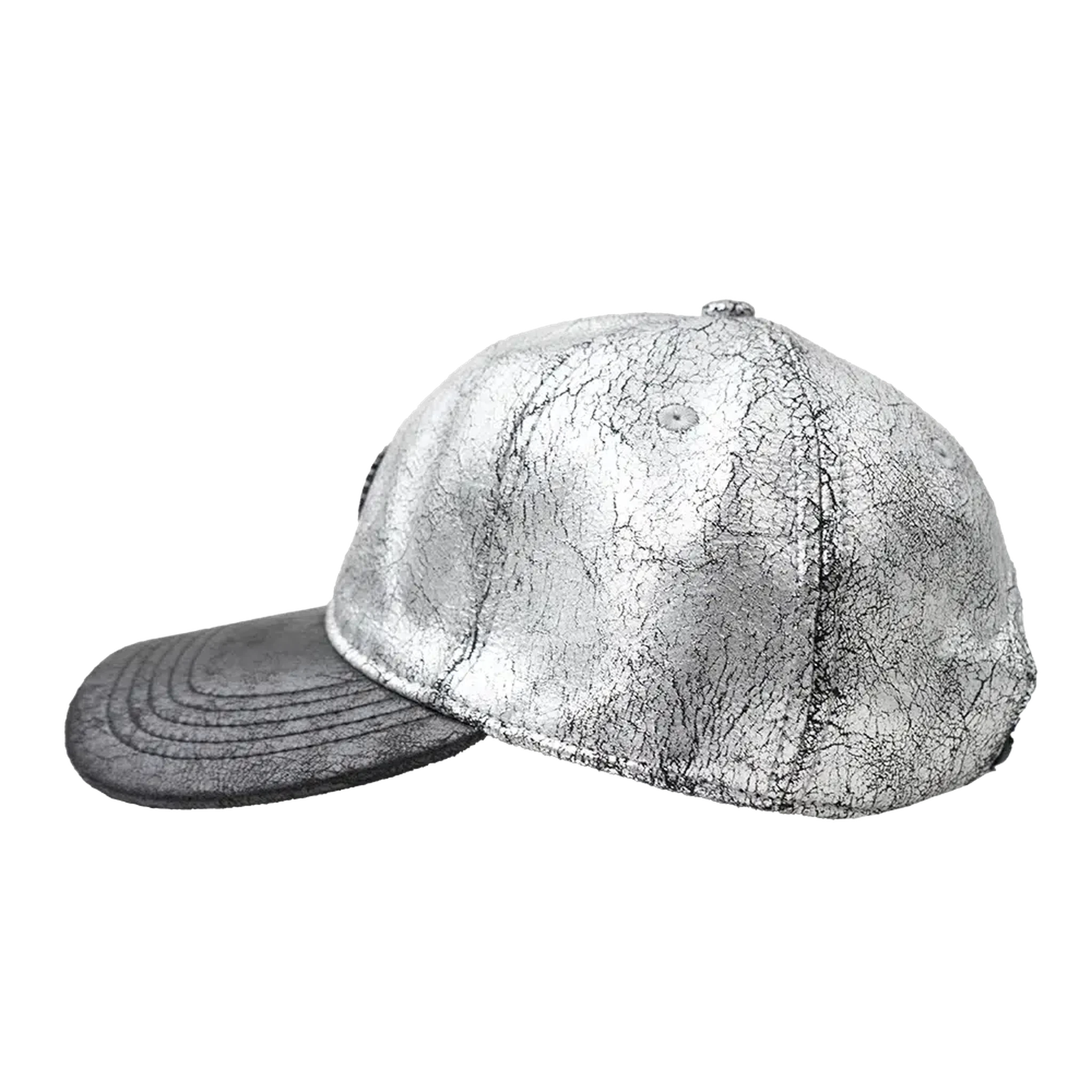 Capital Gains Men's Streetwear Crackled 2 Tone Metallic Silver & Black Adjustable Strap Back Cap