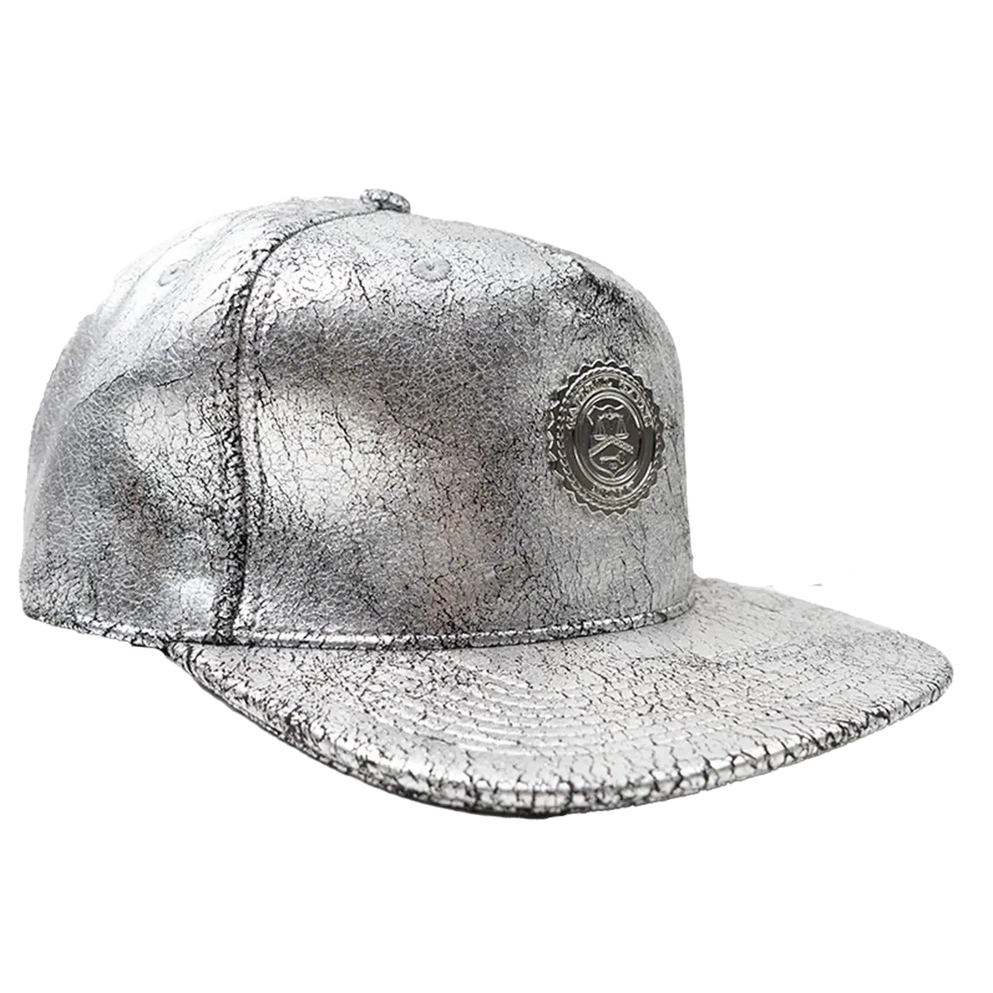 Capital Gains Men's Streetwear Crackled Metallic Silver Hat, Adjustable Strap Back Cap