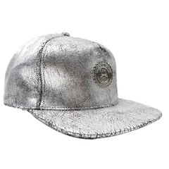 Capital Gains Men's Streetwear Crackled Metallic Silver Hat, Adjustable Strap Back Cap