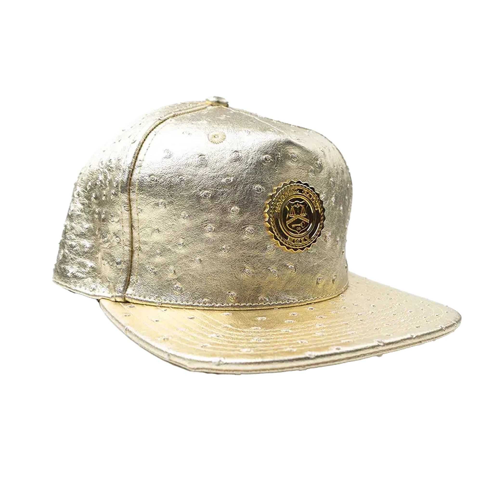 Capital Gains Men's Streetwear Ostrich Textured Gold Leather Hat Adjustable Strap Back Cap