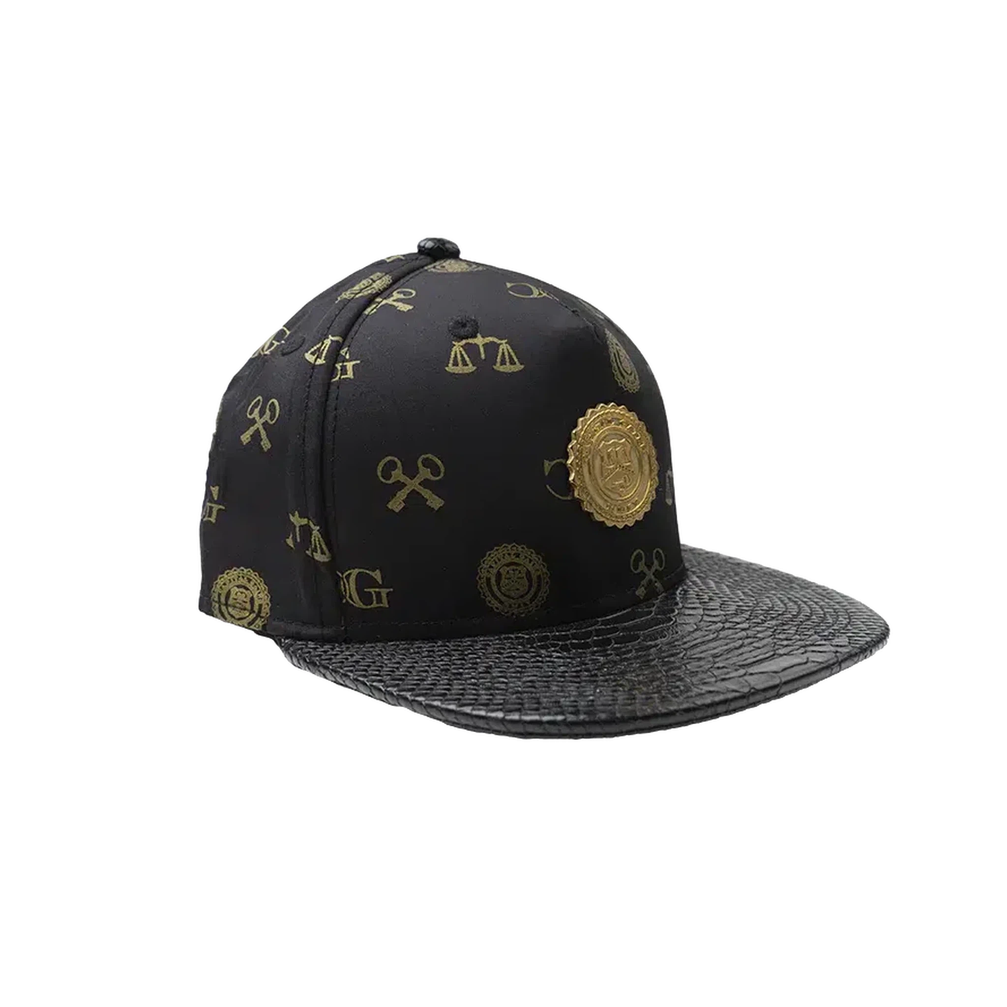 Capital Gains Men's Streetwear Monogram & Snakeskin Flat Bill Hat Strap Back Cap