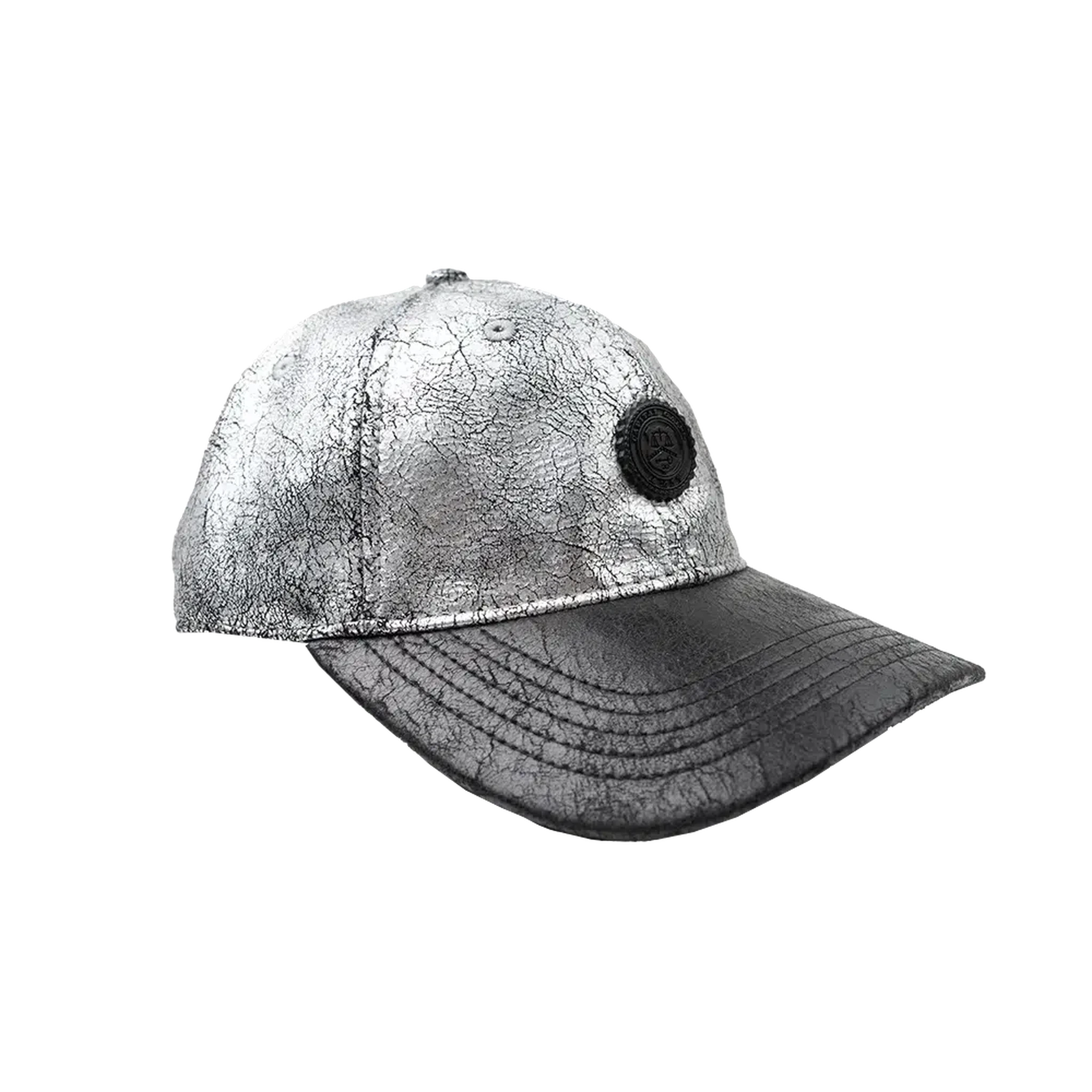 Capital Gains Men's Streetwear Crackled 2 Tone Metallic Silver & Black Adjustable Strap Back Cap