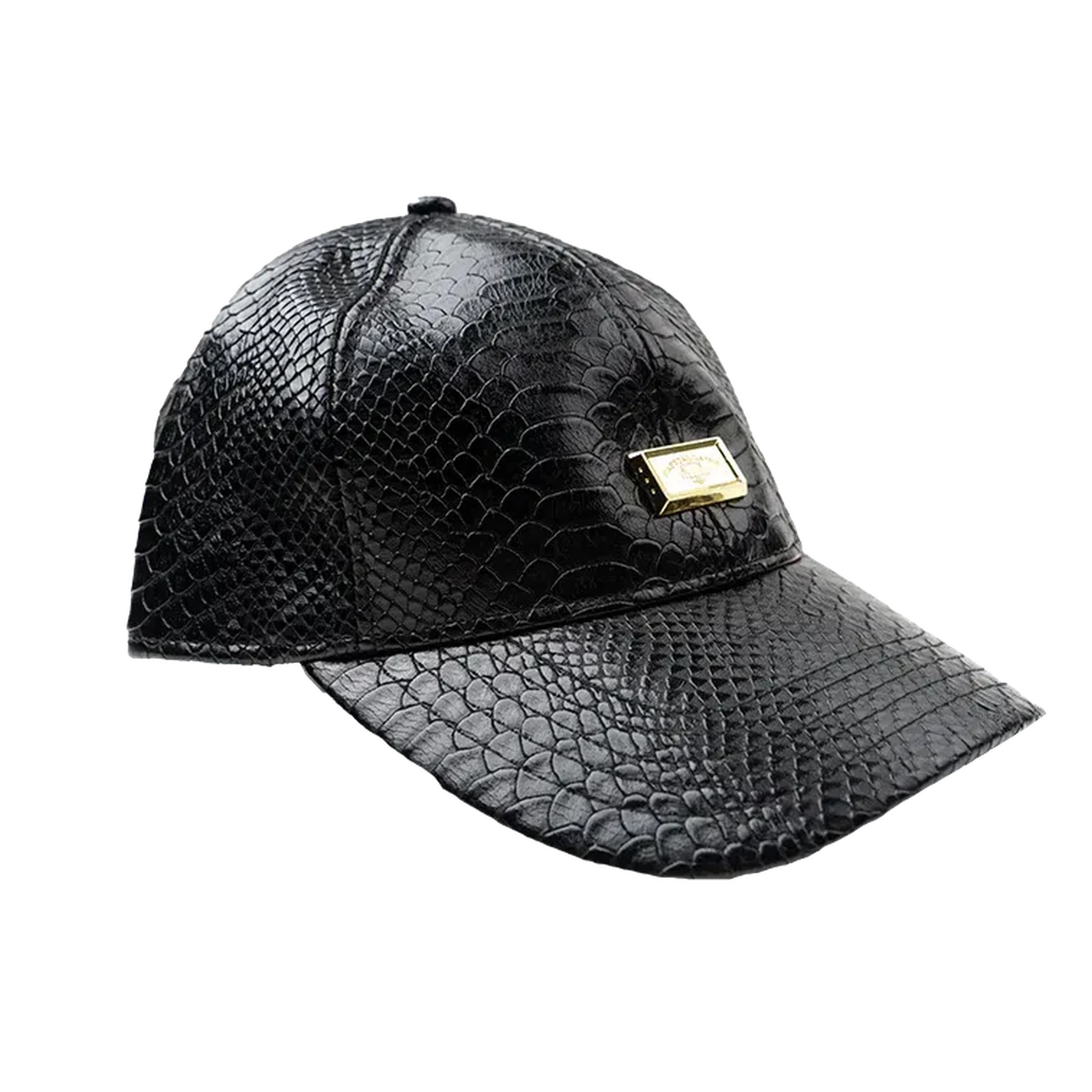 Capital Gains Men's Streetwear Snake Leather Black Baseball Style Strap Back Hat