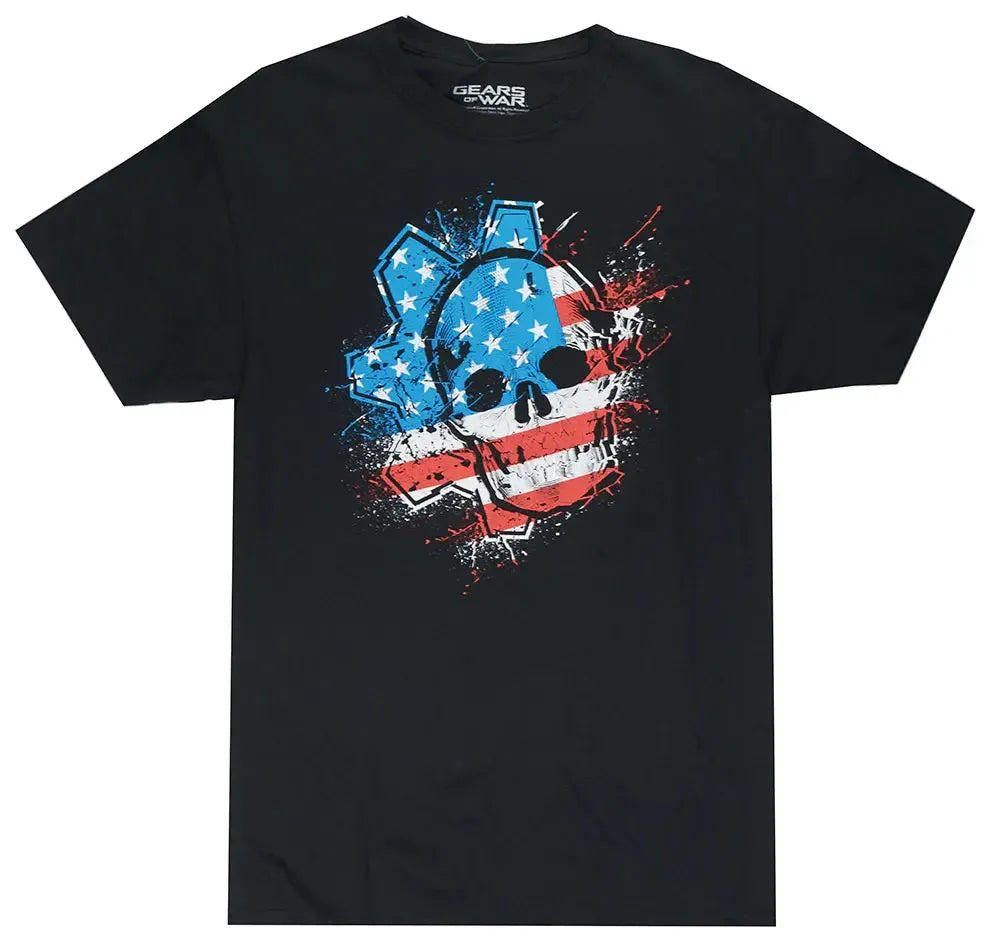 Gears of War American Omen T-Shirt – Black Patriotic Skull Tee