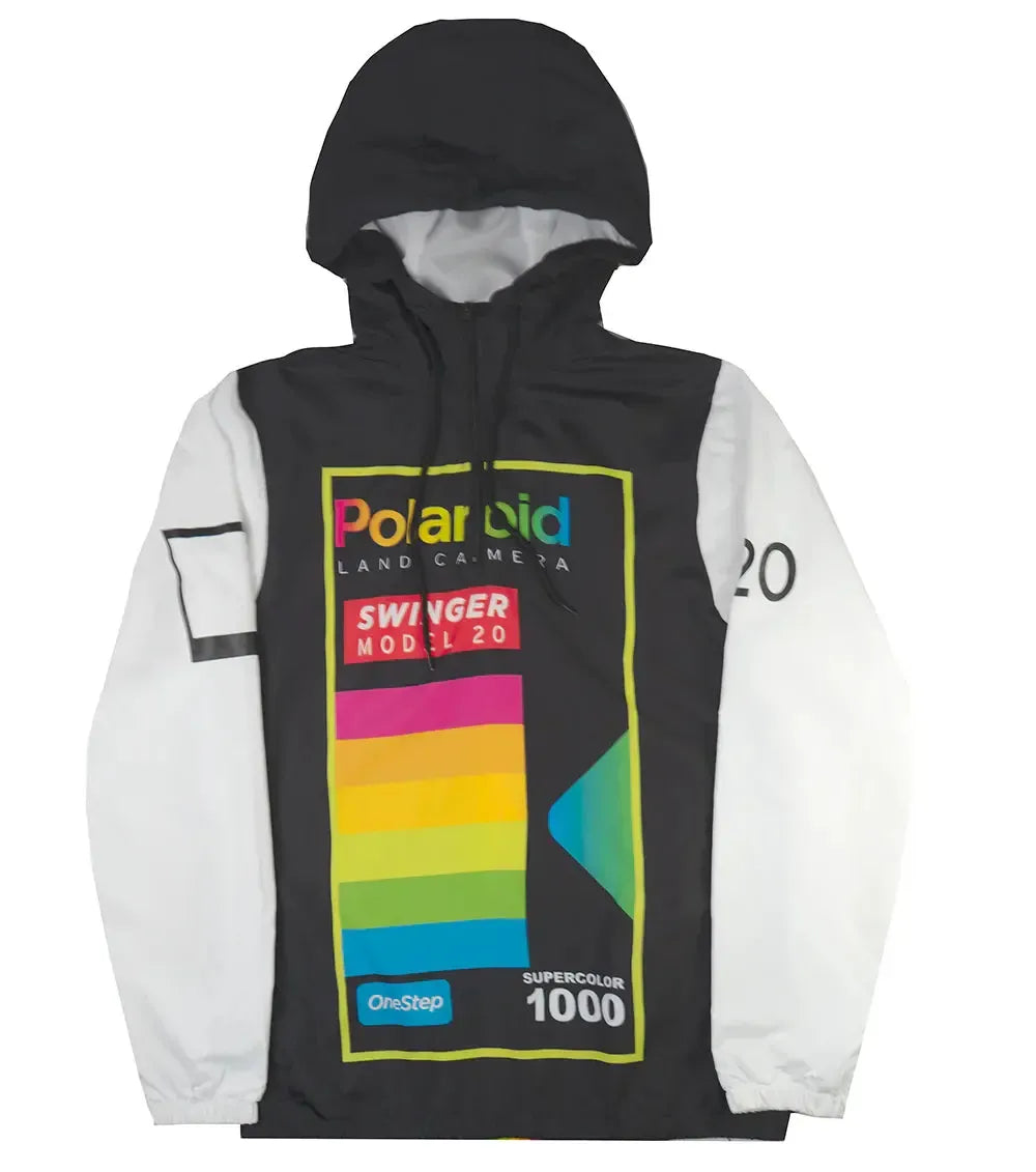 Polaroid Windbreaker Jacket – Retro Color Block Zip Hoodie