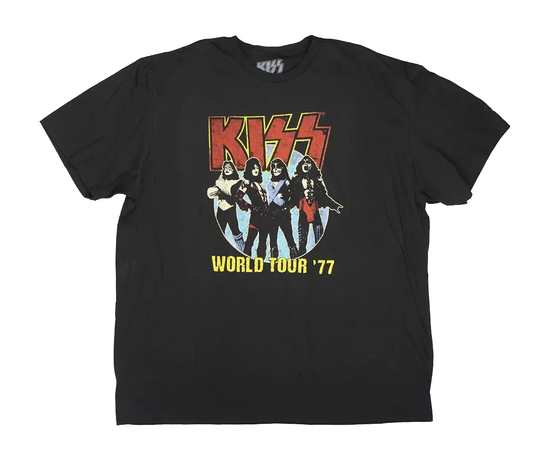 KISS World Tour ’77 Rock Band Black Short Sleeve T-Shirt