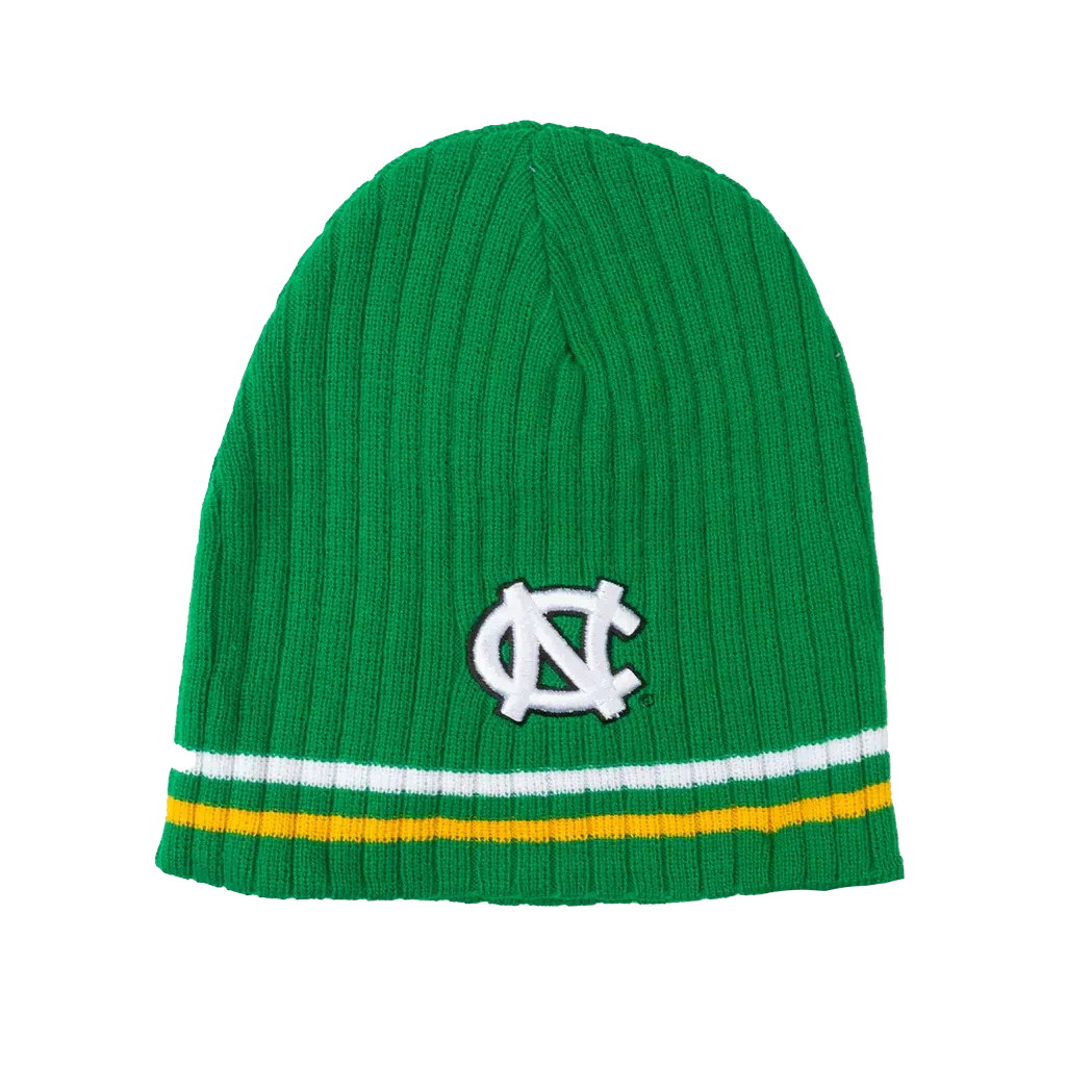 North Carolina Tar Heels BBH NCAA Primary Logo Striped Winter Knit Hat Beanie - Green