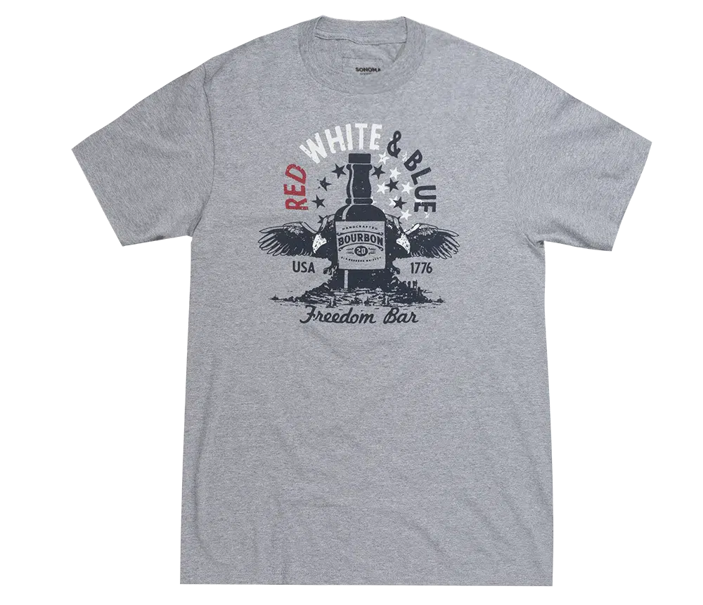 Sonoma Red, White & Blue Freedom Bar Bourbon Big & Tall Gray T-Shirt