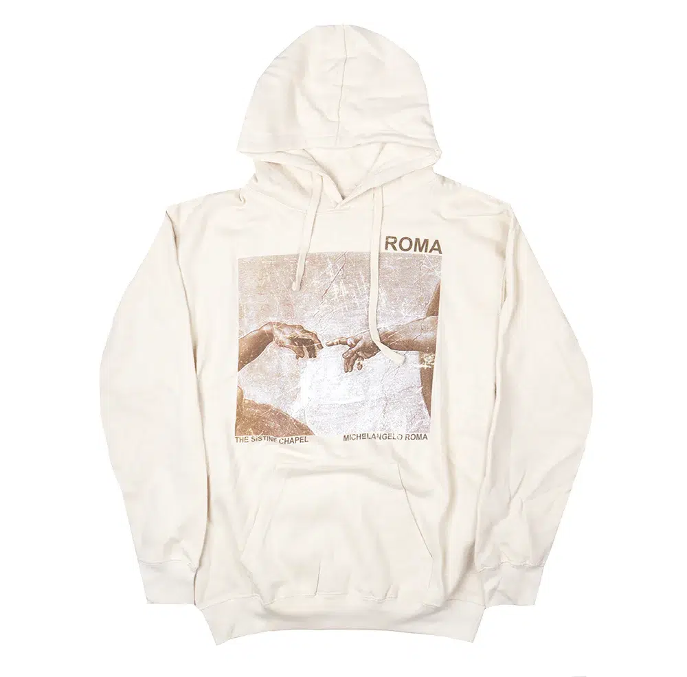 Creation of Adam Roma Sistine Chapel Michelangelo Sand Beige Hoodie Pullover Hooded Sweatshirt