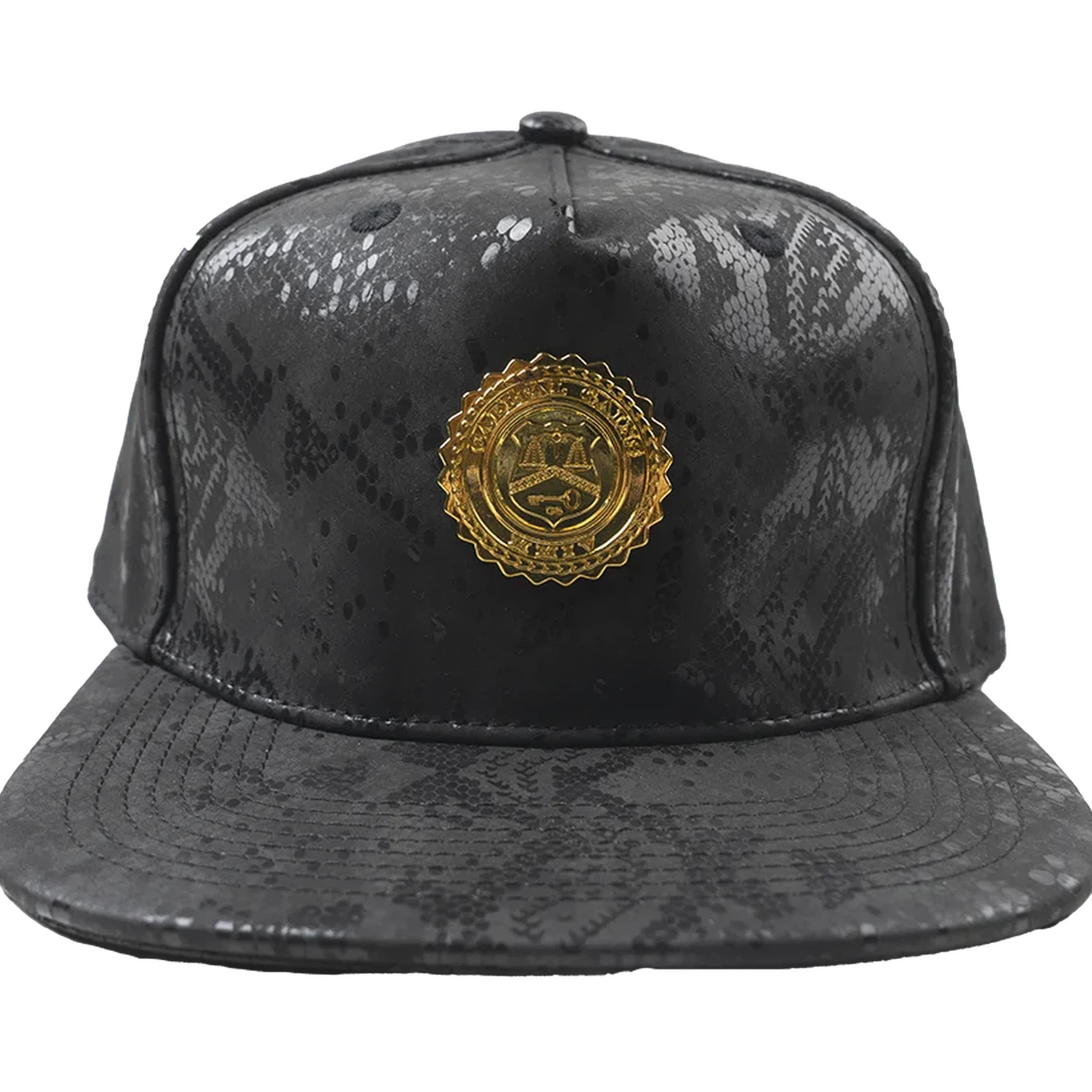 Capital Gains Men's Streetwear Leather Black Python Hat Adjustable Strap Back Cap