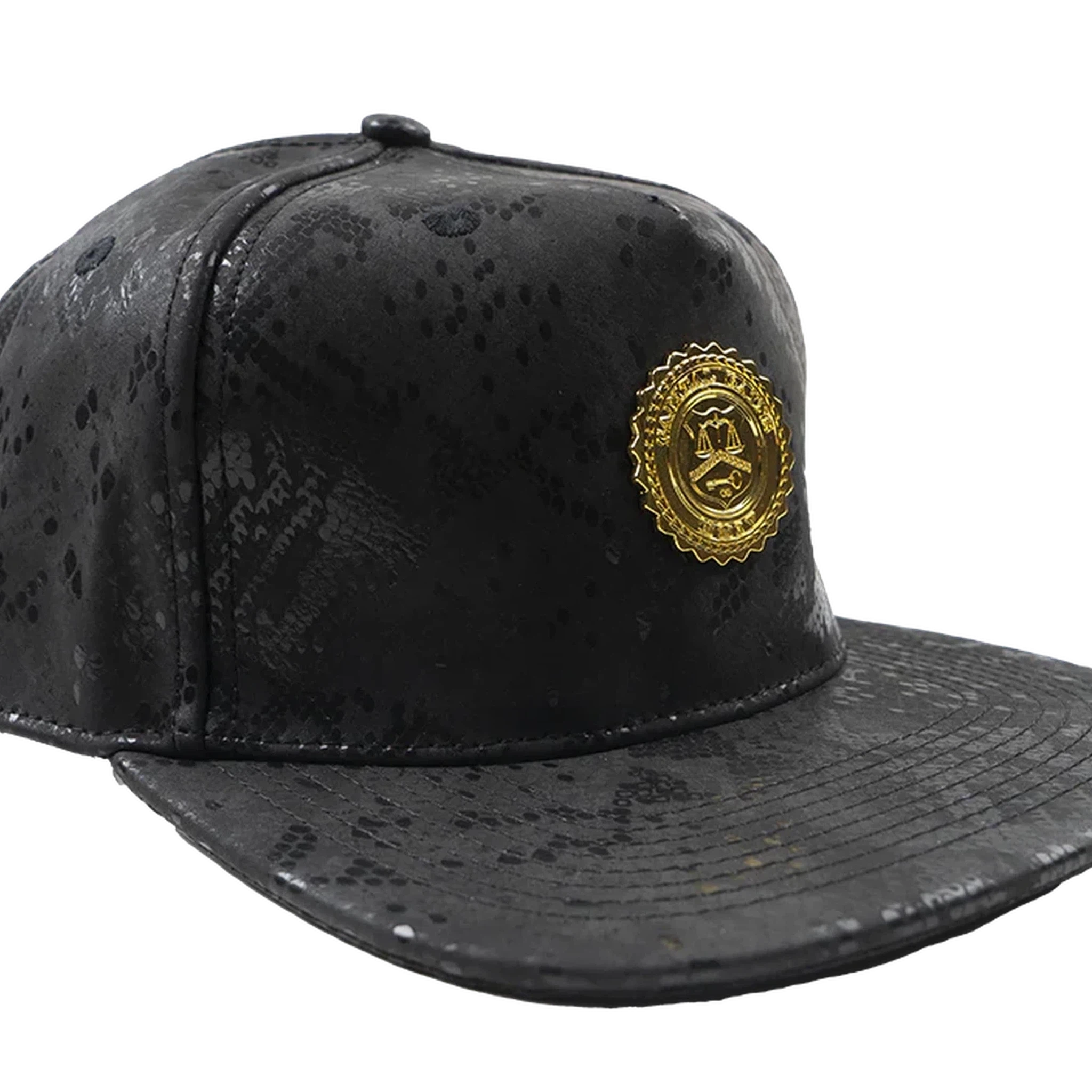 Capital Gains Men's Streetwear Leather Black Python Hat Adjustable Strap Back Cap