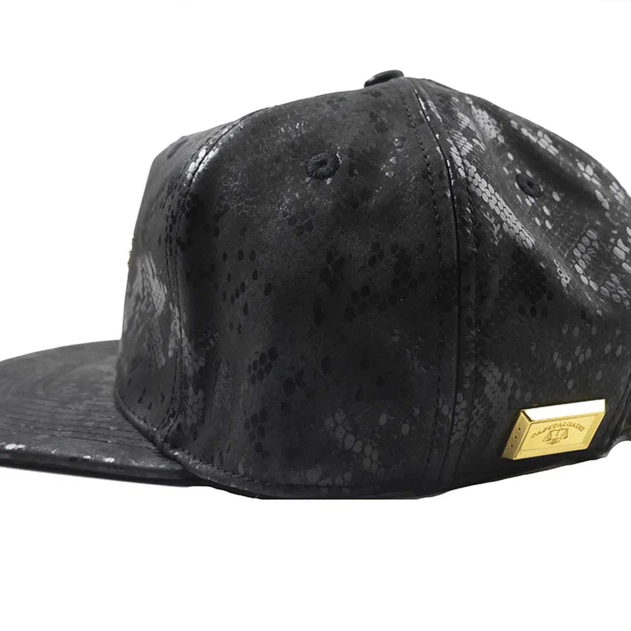 Capital Gains Men's Streetwear Leather Black Python Hat Adjustable Strap Back Cap