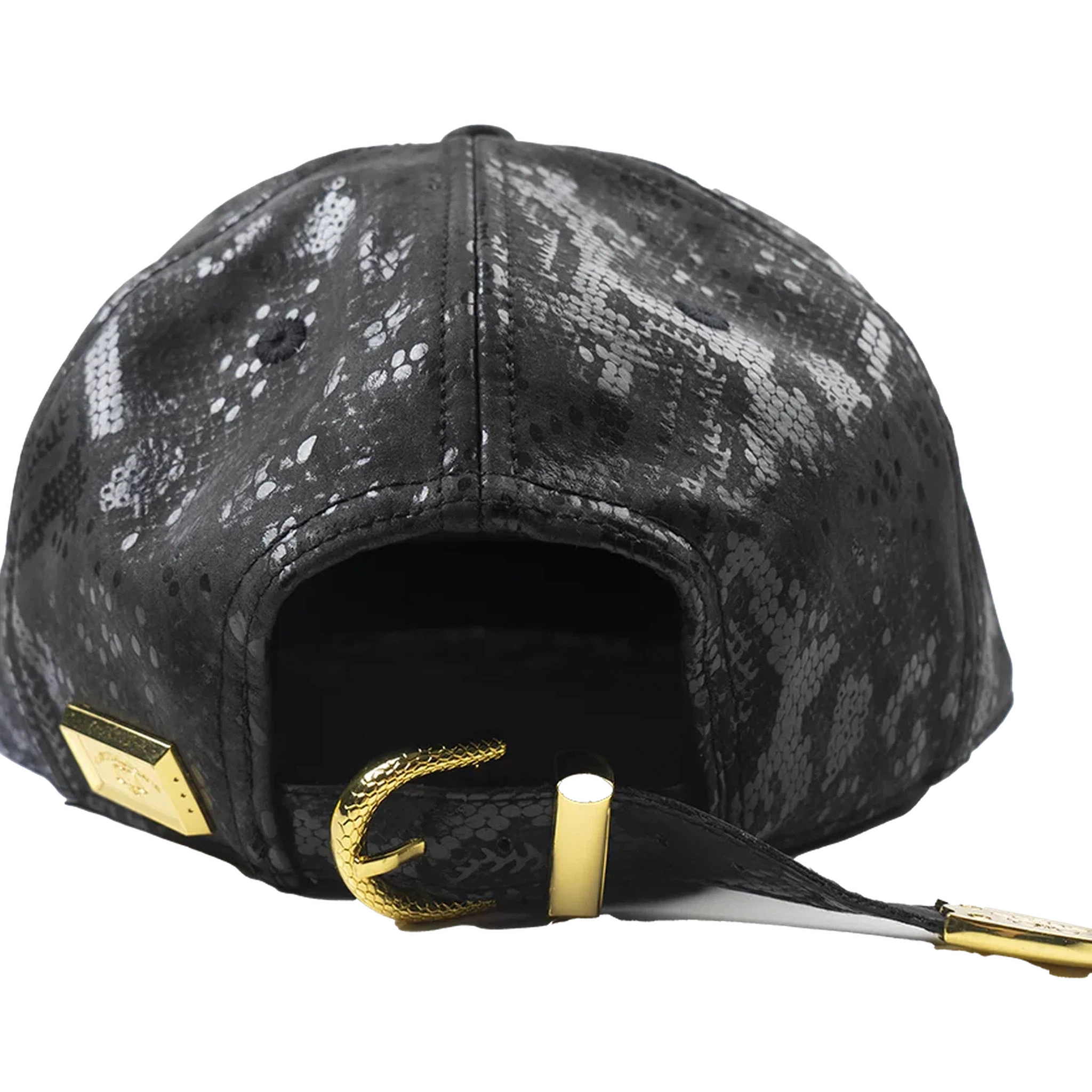 Capital Gains Men's Streetwear Leather Black Python Hat Adjustable Strap Back Cap