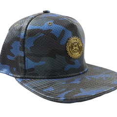 Capital Gains Men's Streetwear Snake Embossed Leather Blue Camo Hat Adjustable Strap Back Cap