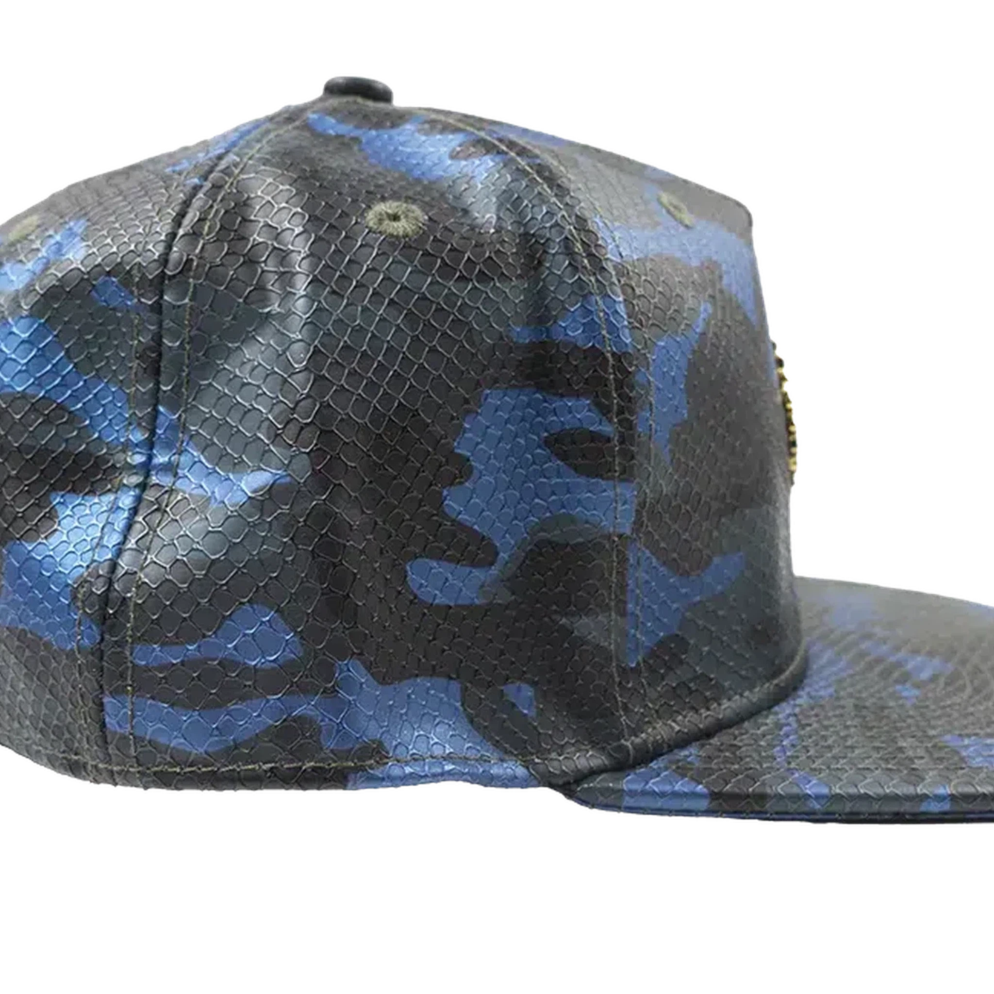 Capital Gains Men's Streetwear Snake Embossed Leather Blue Camo Hat Adjustable Strap Back Cap