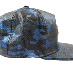 Capital Gains Men's Streetwear Snake Embossed Leather Blue Camo Hat Adjustable Strap Back Cap