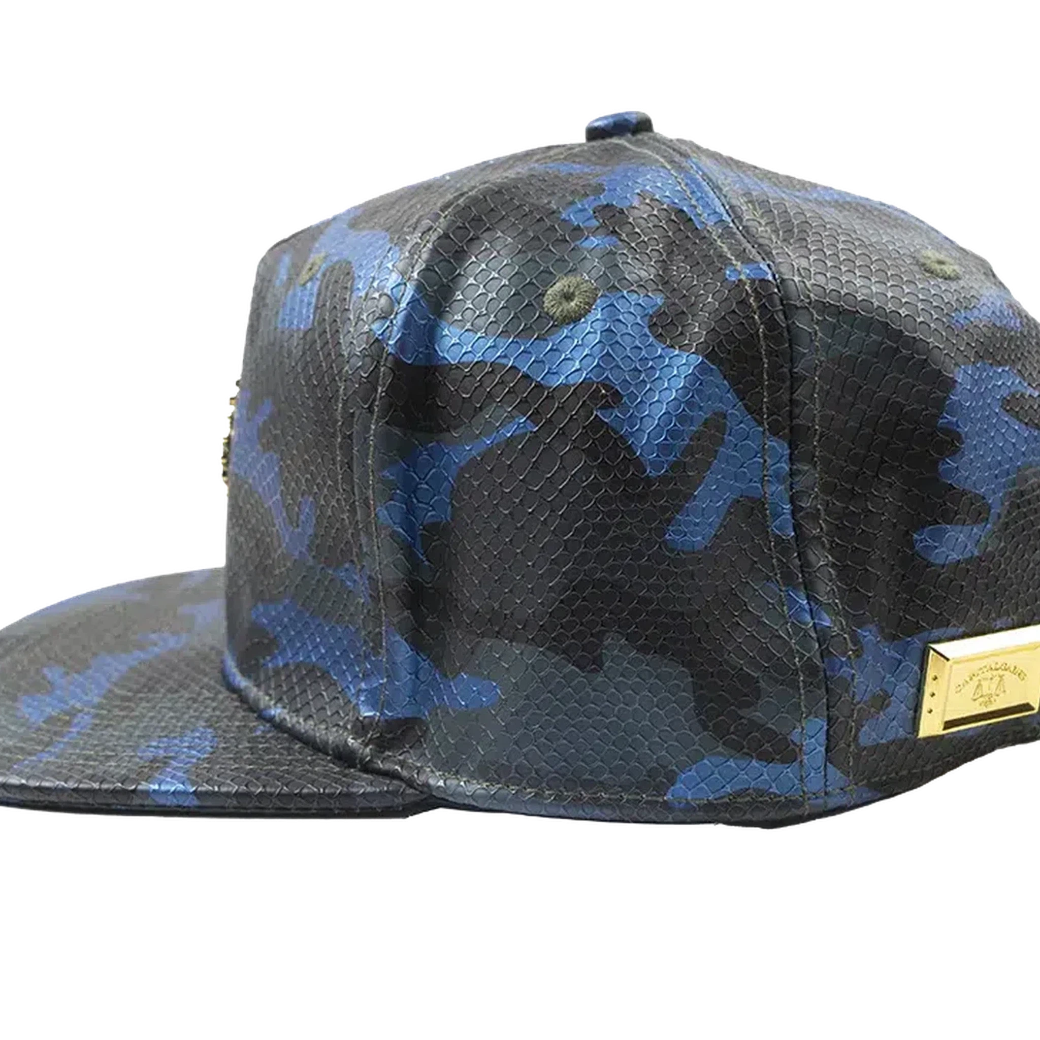 Capital Gains Men's Streetwear Snake Embossed Leather Blue Camo Hat Adjustable Strap Back Cap