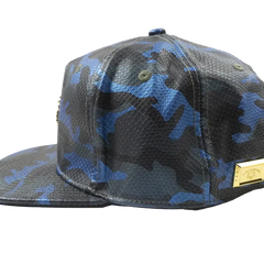 Capital Gains Men's Streetwear Snake Embossed Leather Blue Camo Hat Adjustable Strap Back Cap