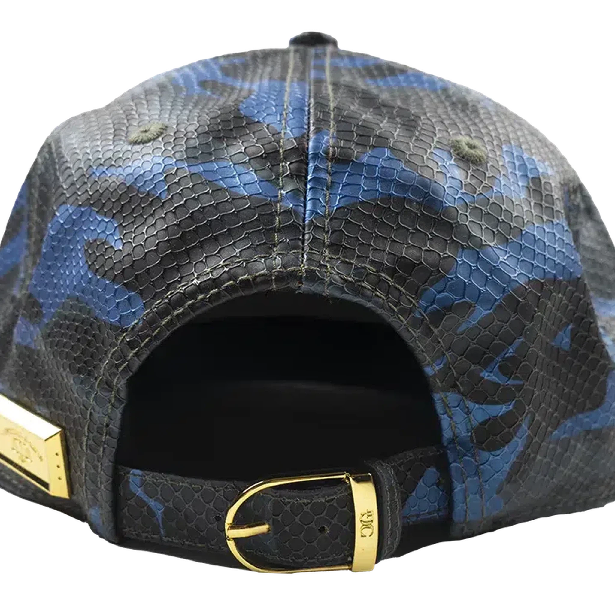 Capital Gains Men's Streetwear Snake Embossed Leather Blue Camo Hat Adjustable Strap Back Cap