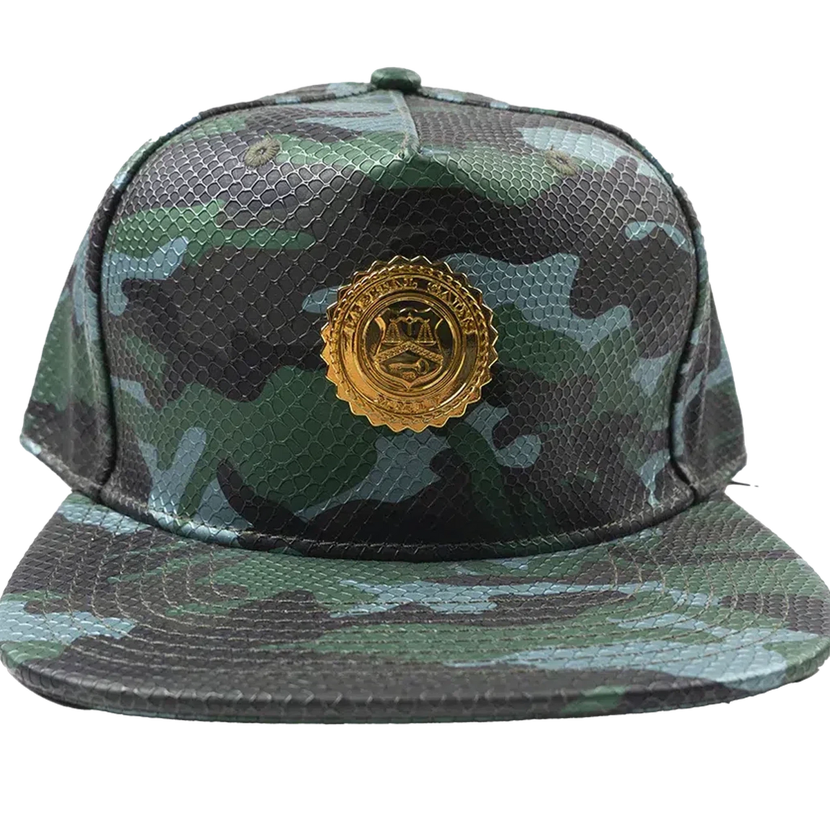 Capital Gains Men's Streetwear Snake Embossed Leather Green Camo Hat Adjustable Strap Back Cap