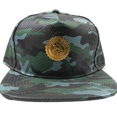 Capital Gains Men's Streetwear Snake Embossed Leather Green Camo Hat Adjustable Strap Back Cap