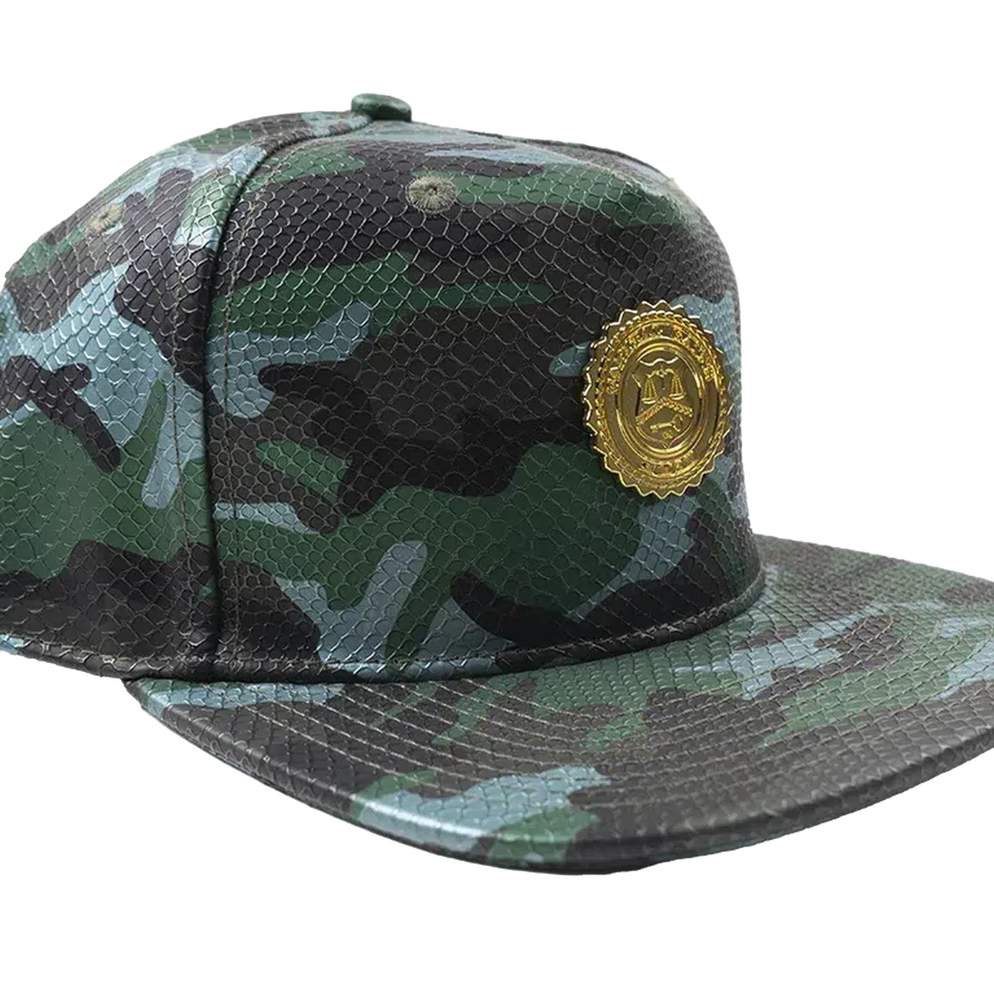 Capital Gains Men's Streetwear Snake Embossed Leather Green Camo Hat Adjustable Strap Back Cap