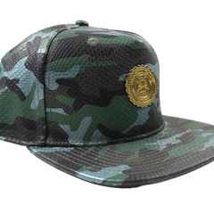 Capital Gains Men's Streetwear Snake Embossed Leather Green Camo Hat Adjustable Strap Back Cap