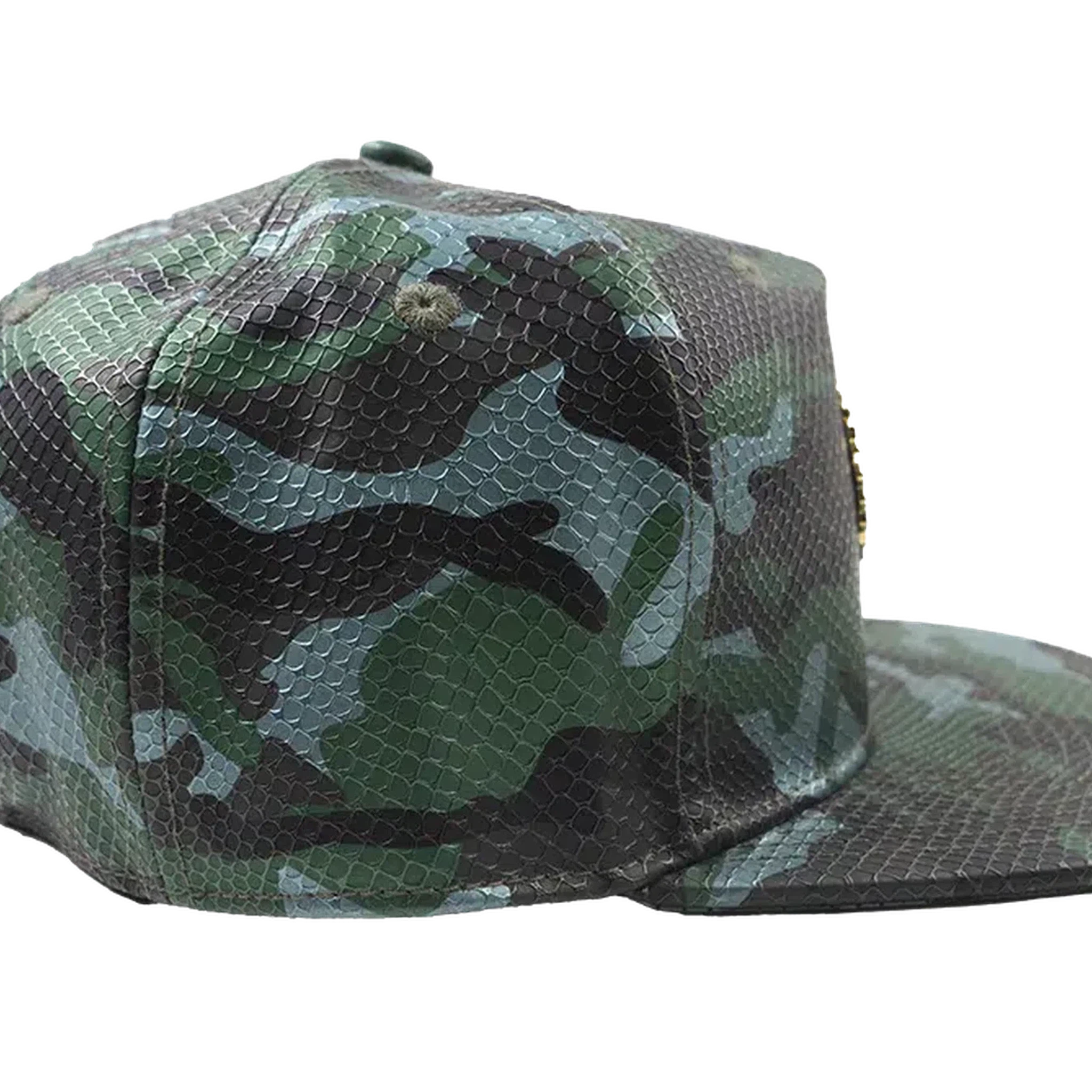 Capital Gains Men's Streetwear Snake Embossed Leather Green Camo Hat Adjustable Strap Back Cap