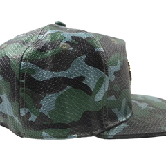 Capital Gains Men's Streetwear Snake Embossed Leather Green Camo Hat Adjustable Strap Back Cap