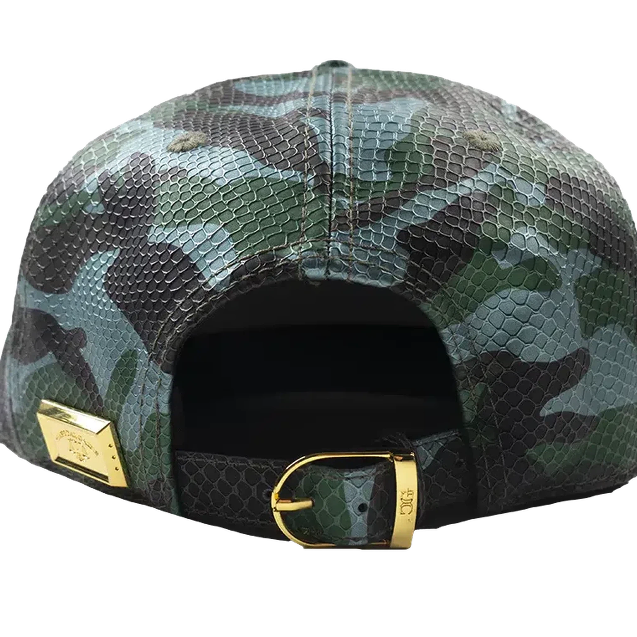 Capital Gains Men's Streetwear Snake Embossed Leather Green Camo Hat Adjustable Strap Back Cap