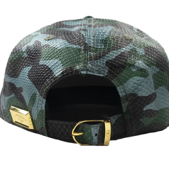 Capital Gains Men's Streetwear Snake Embossed Leather Green Camo Hat Adjustable Strap Back Cap