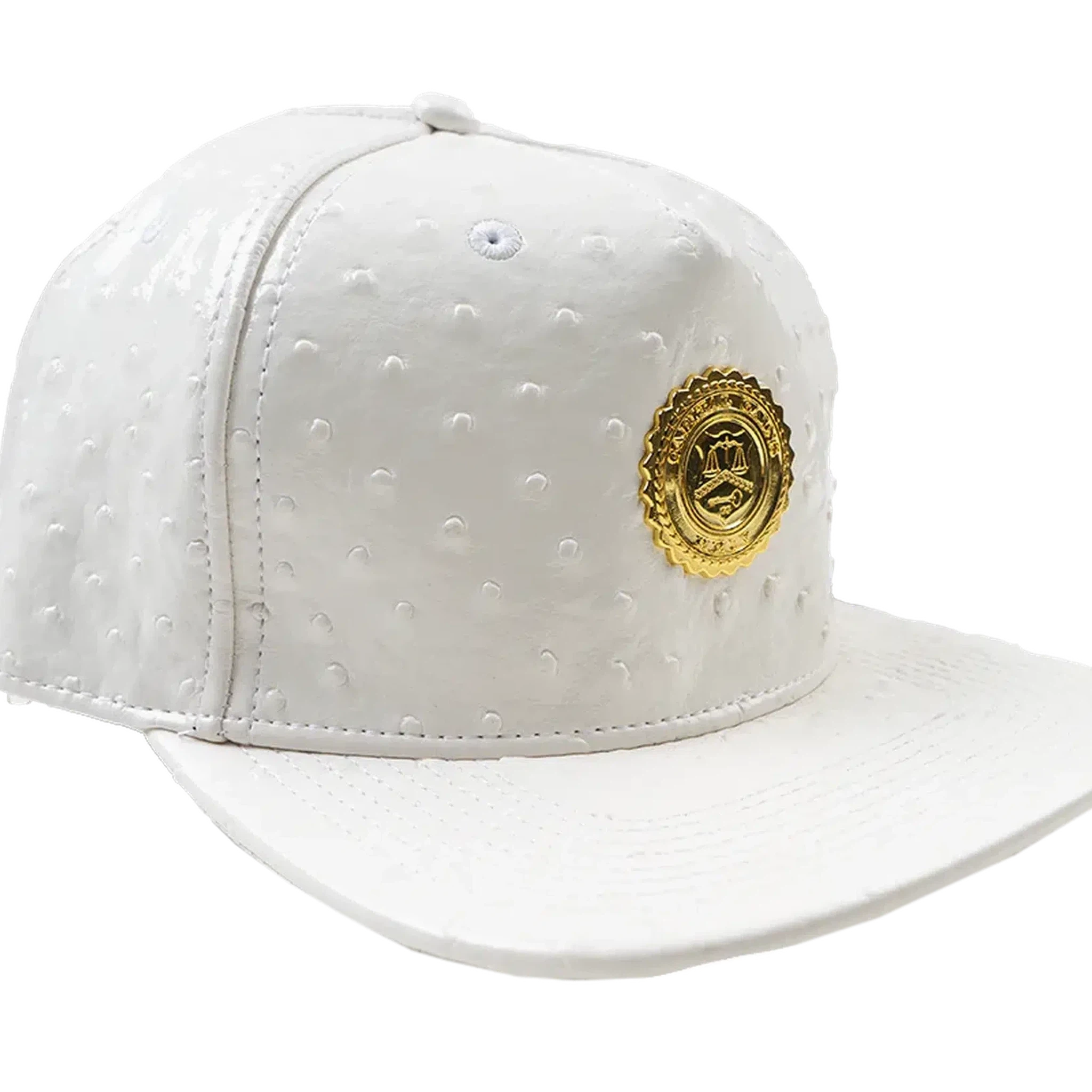 Capital Gains Men's Streetwear Ostrich White Patent Leather Hat Adjustable Strap Back Cap