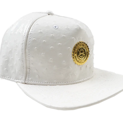 Capital Gains Men's Streetwear Ostrich White Patent Leather Hat Adjustable Strap Back Cap