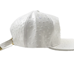 Capital Gains Men's Streetwear Ostrich White Patent Leather Hat Adjustable Strap Back Cap