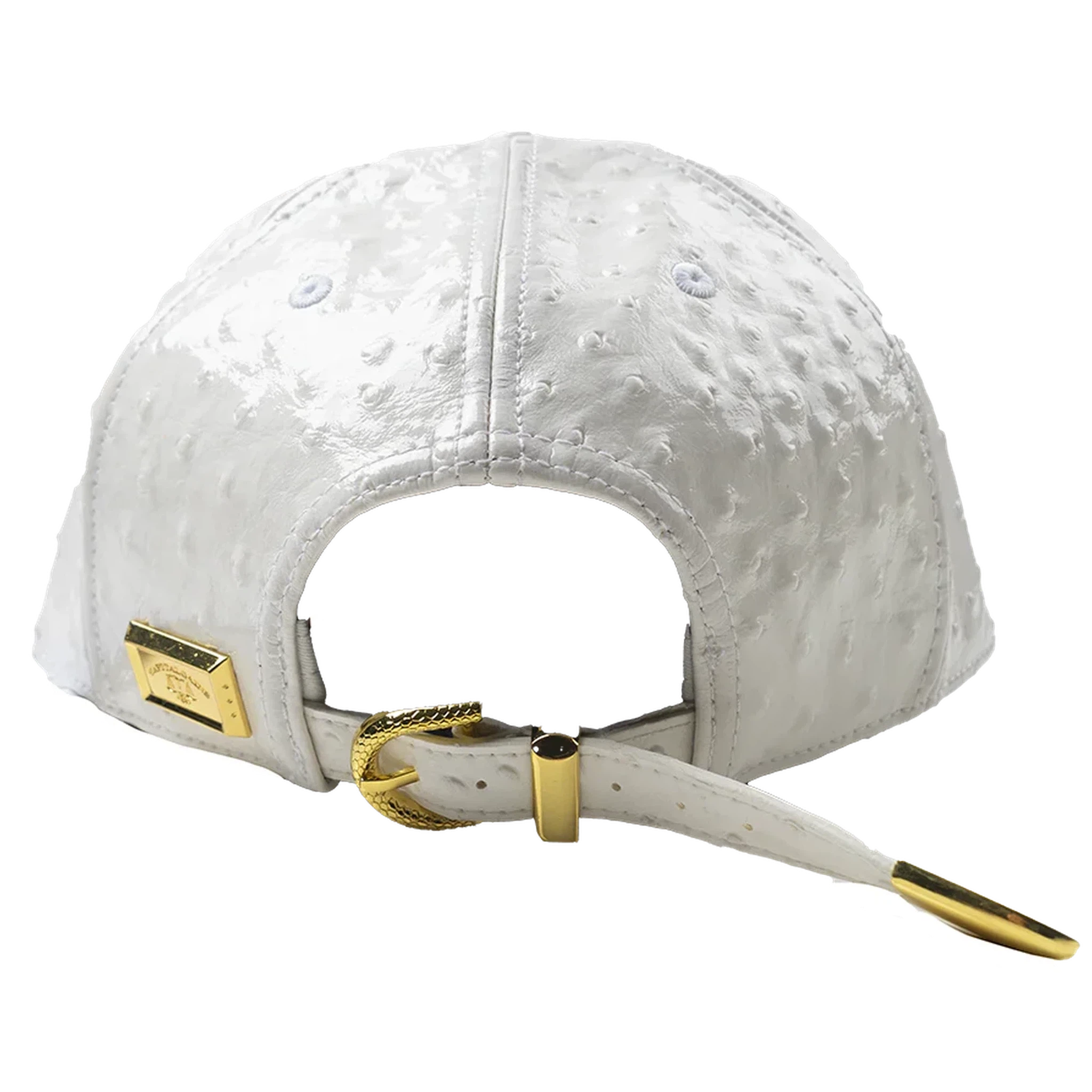 Capital Gains Men's Streetwear Ostrich White Patent Leather Hat Adjustable Strap Back Cap