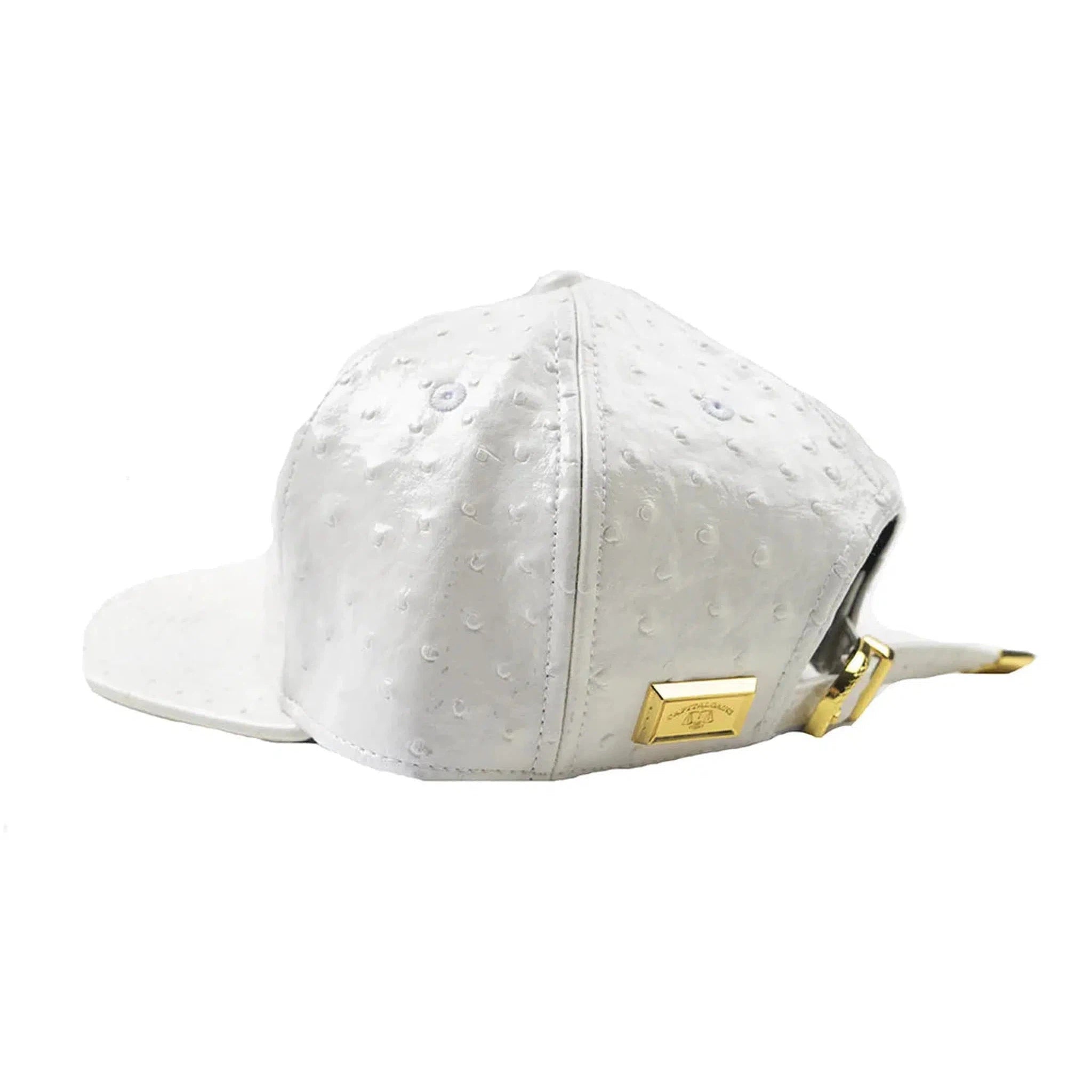 Capital Gains Men's Streetwear Ostrich White Patent Leather Hat Adjustable Strap Back Cap