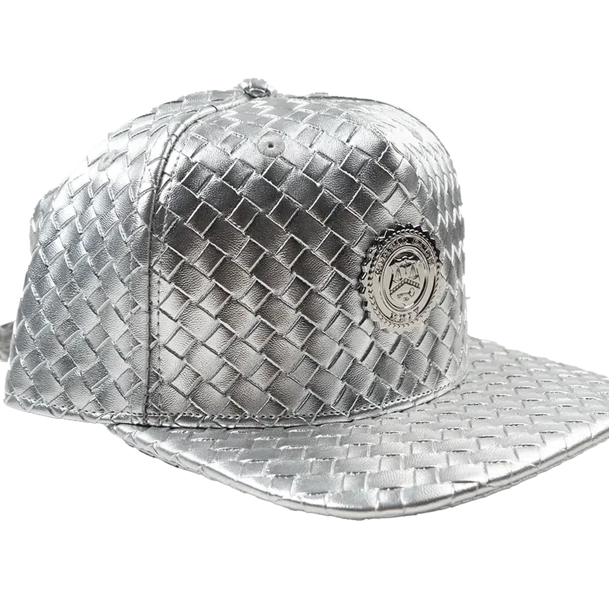 Capital Gains Men's Streetwear Weaved Leather Metallic Silver Hat Adjustable Strap Back Cap