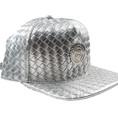 Capital Gains Men's Streetwear Weaved Leather Metallic Silver Hat Adjustable Strap Back Cap