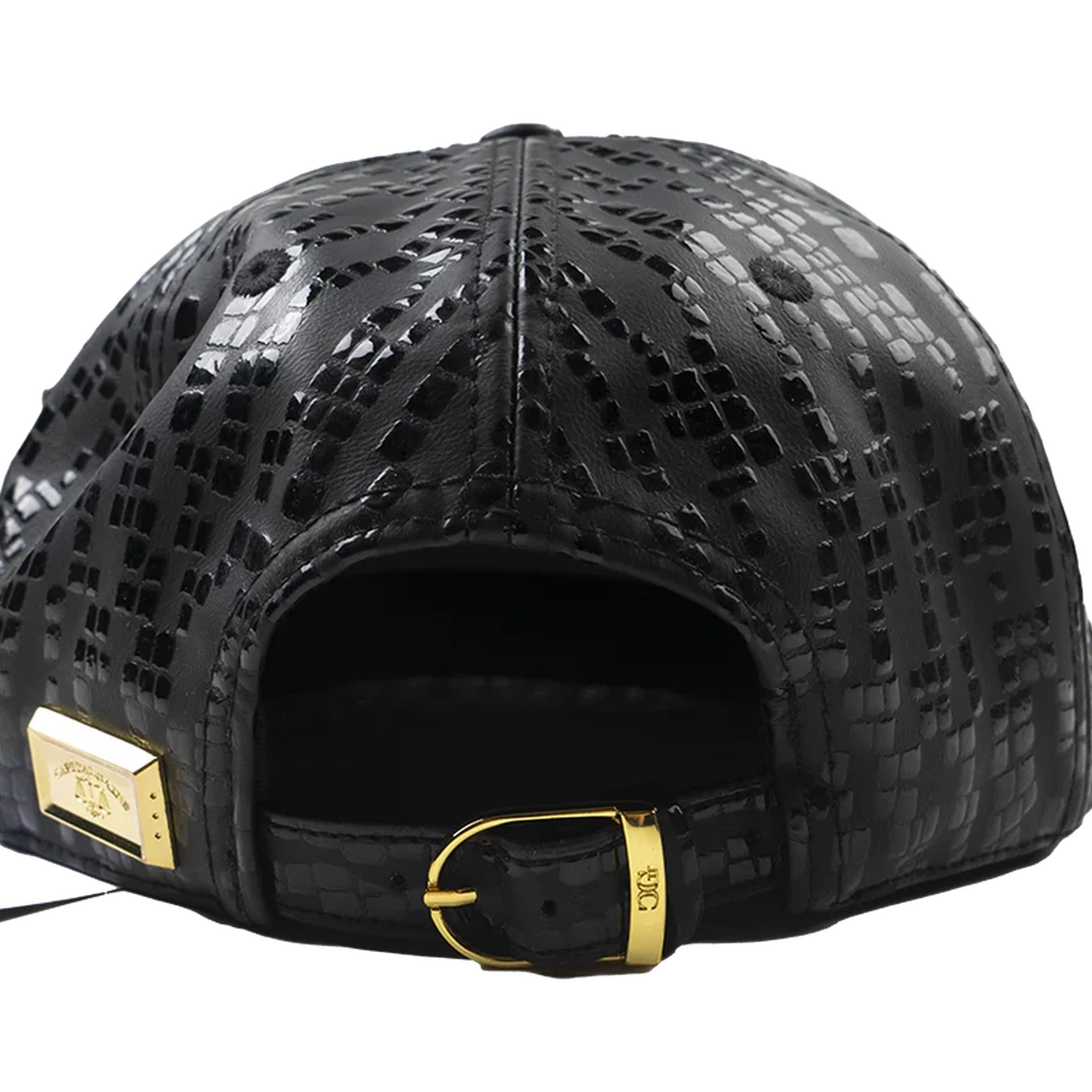 Capital Gains Men's Streetwear 3D Leather Black Hat Adjustable Strap Back Cap