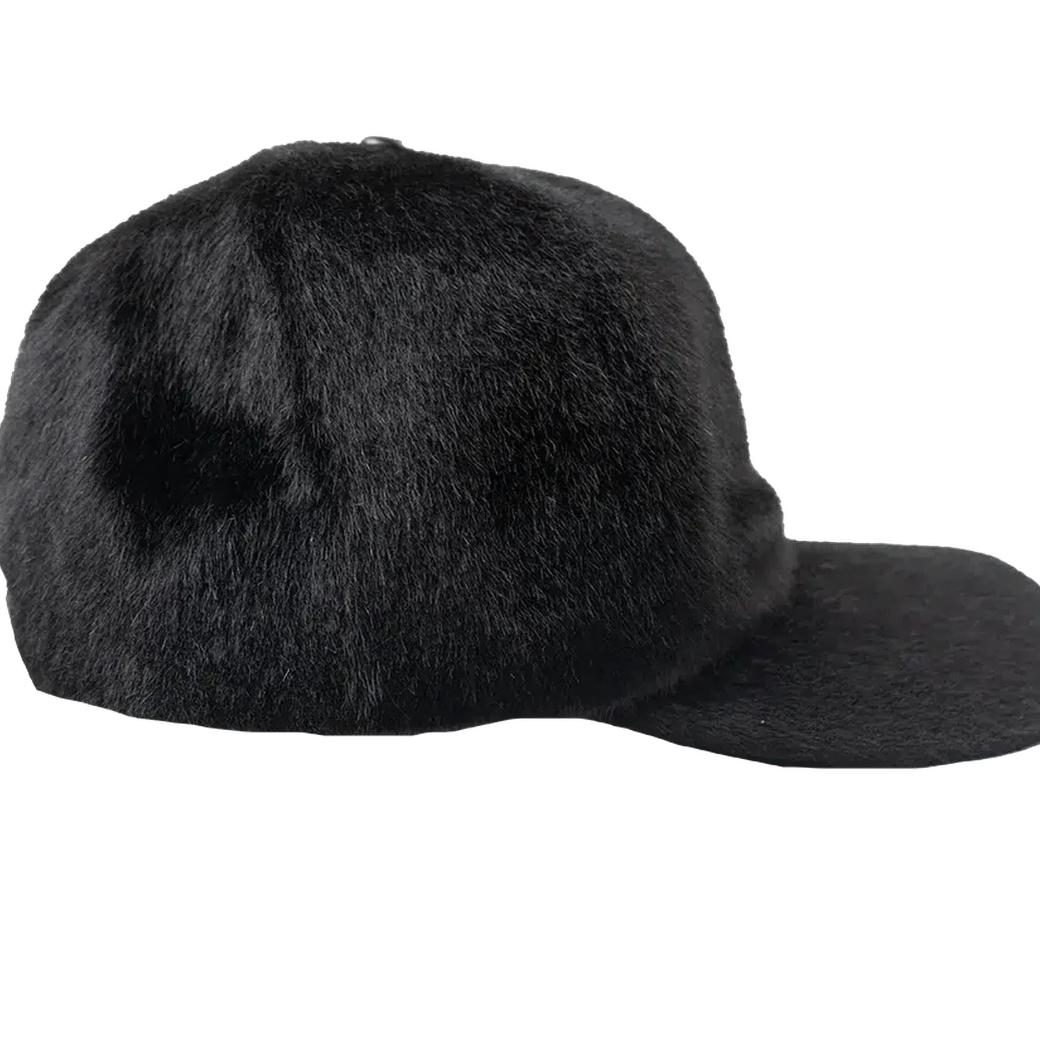 Capital Gains Streetwear Black Pony Fur Flat Bill Strap Back Adjustable Hat