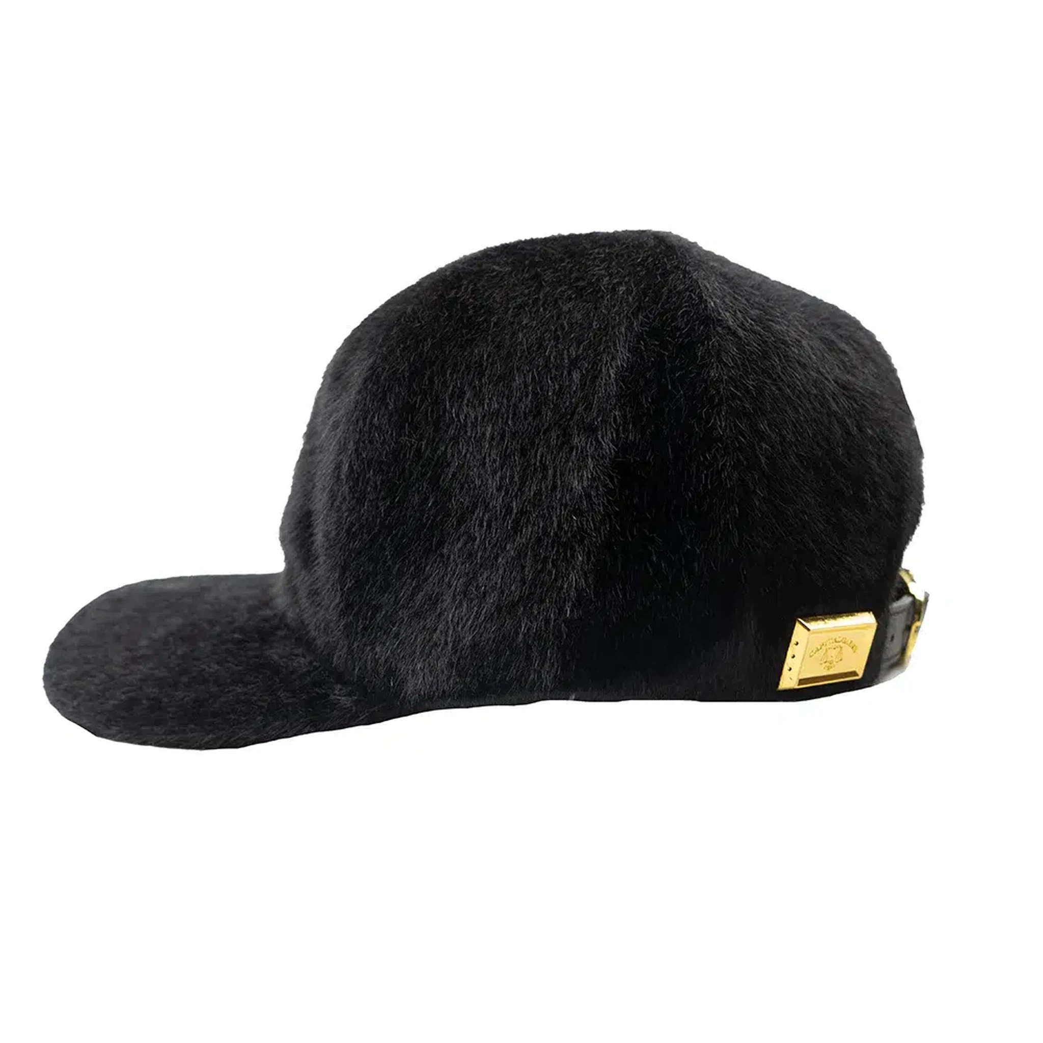 Capital Gains Streetwear Black Pony Fur Flat Bill Strap Back Adjustable Hat